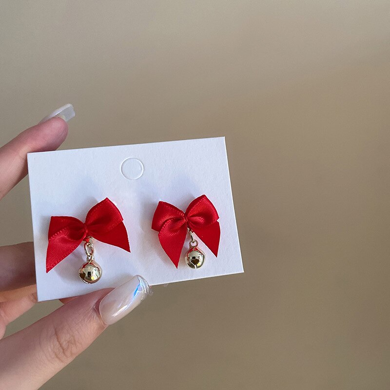 Boucles d&#39;oreilles en forme de cloche pour femmes, bijoux à nœud rouge, en forme de cœur, perle, boule, tendance, fête de mariage, noël, pour filles: Bowknot 1