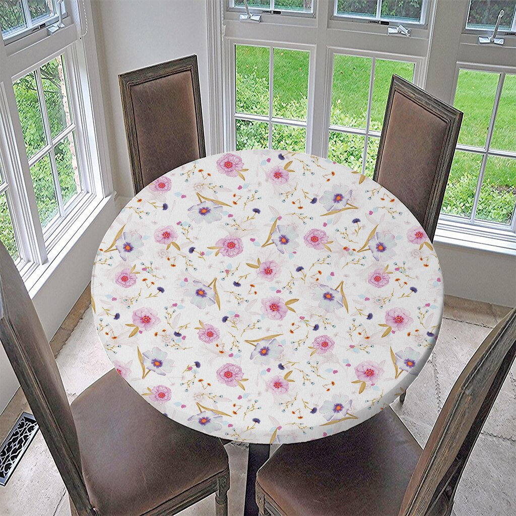 Couverture de Table ronde élastique | Imperméable, antidérapante, nappe de Table à motif classique: E - 150cm (60 Inch)