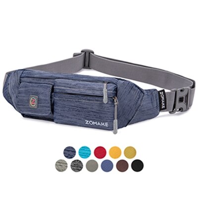 Zomake Waterfly Fanny Pack Slim Soft Polyester Waterbestendig Heuptas Pack Voor Man Vrouwen Carrying Iphone 8 Samsung S6: blue with grey