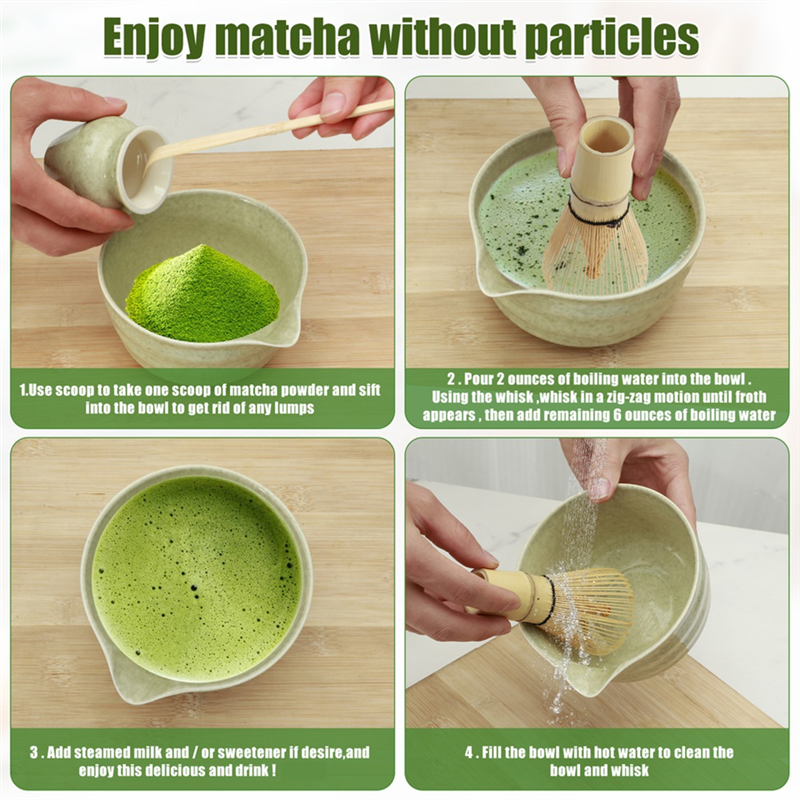 RALCA-Matcha garde set, met Matcha kom, bamboe garde en houder, bamboeschep en roestvrijze zeef, kit voor Matcha Lover: Default Title
