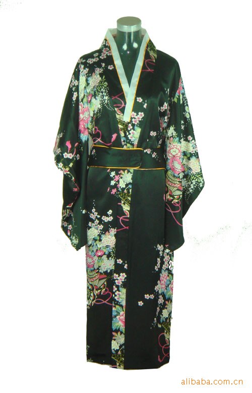 Kinesisk traditonal drakt kjole dame silke satin kimono kappe vanlig størrelse