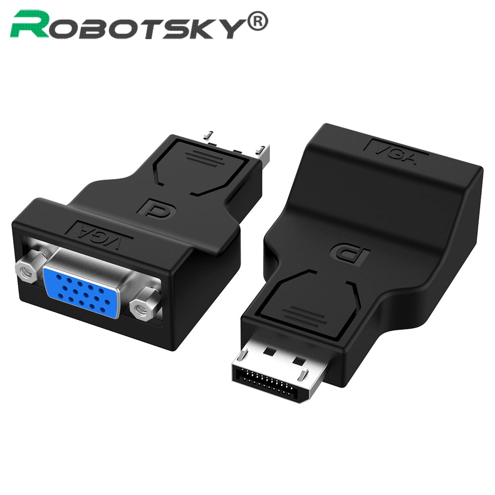 Robotsky DP VGA Converter DisplayPort to VGA Adapter Male to Female Display Port Cable for HDTV Monitor MacBook Projector PC