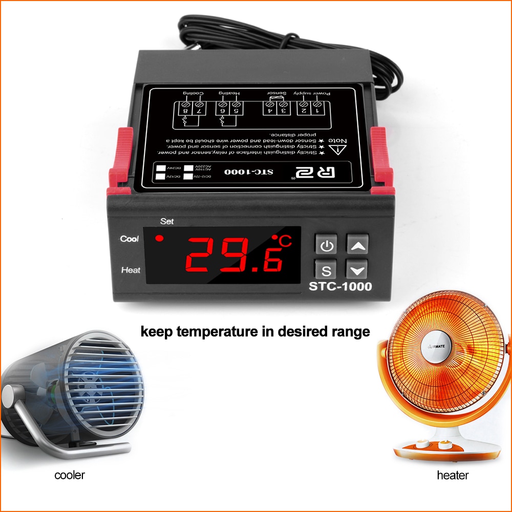 Digital Temperature Controller Thermostat Thermoregulator Incubator Relay LED Heating Cooling STC-1000 12V 24V 72V 220V