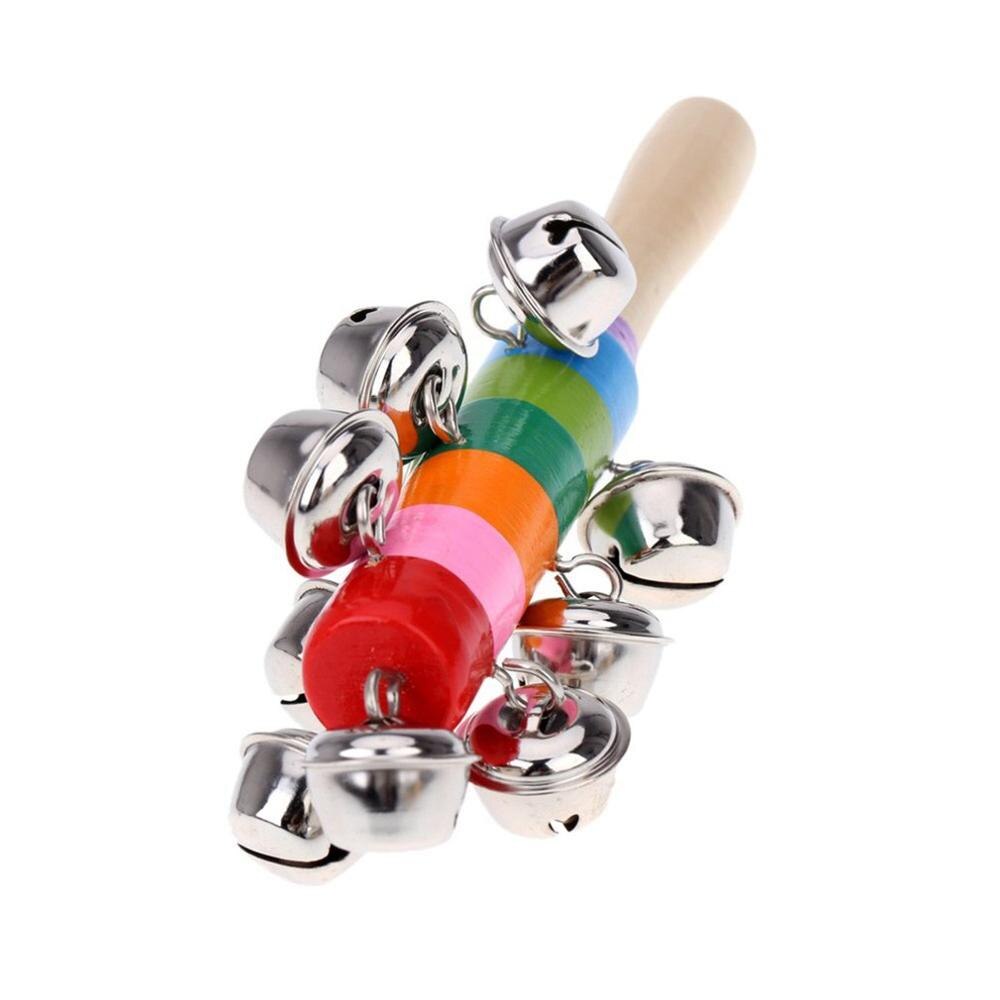 Hand Held Bell Stick Houten Met 10 Metalen Jingles Bal Kleurrijke Regenboog Percussion Musical Speelgoed Voor Ktv Party Kids game