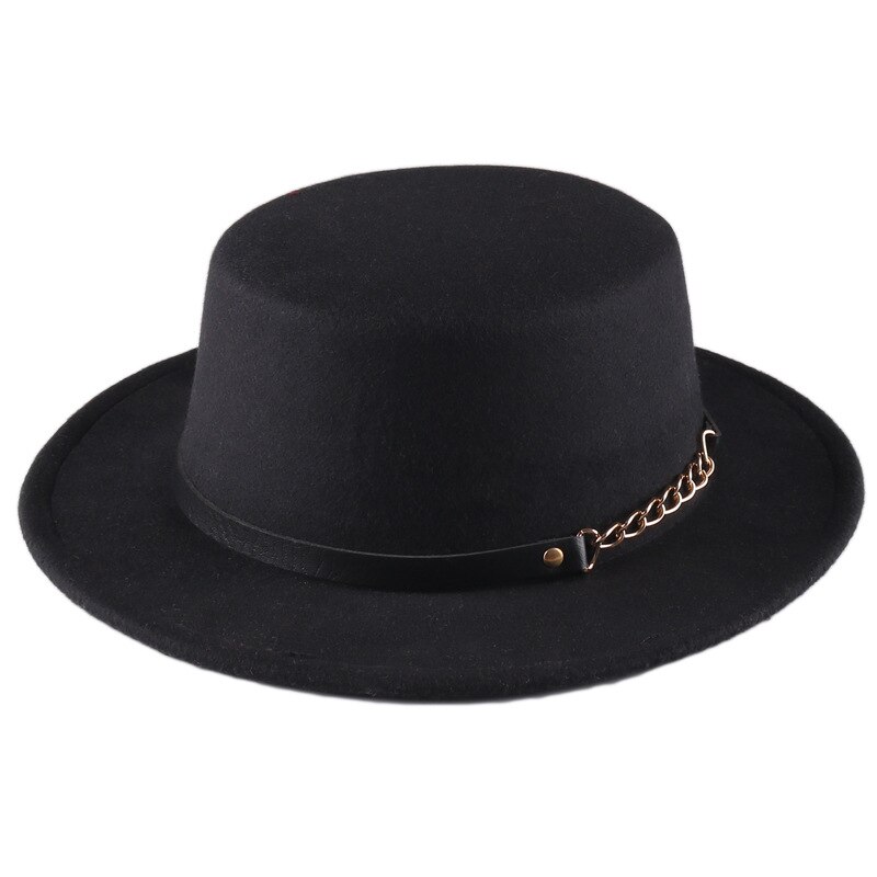 mitation Woolen Round Top Hat For Women's Wide Brim Fedora Hat Gambler Hat: Black