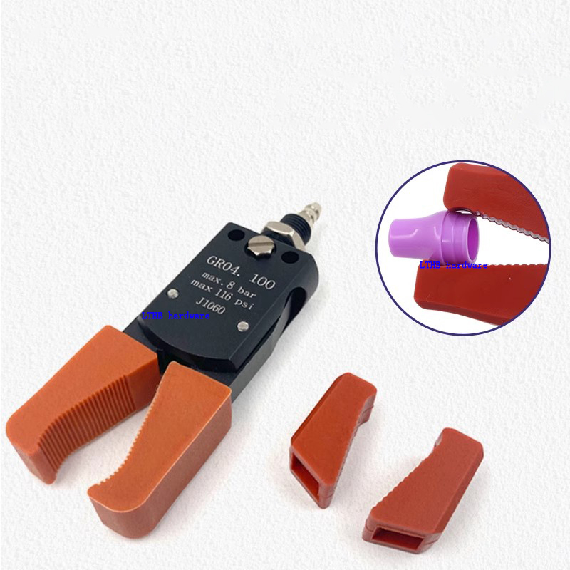 Pneumatic Clamp Manipulator MINI Gripper with Anti Slip Rubber Pad for Injection Molding Grab Water Spout Clip Robot Arm Fixture