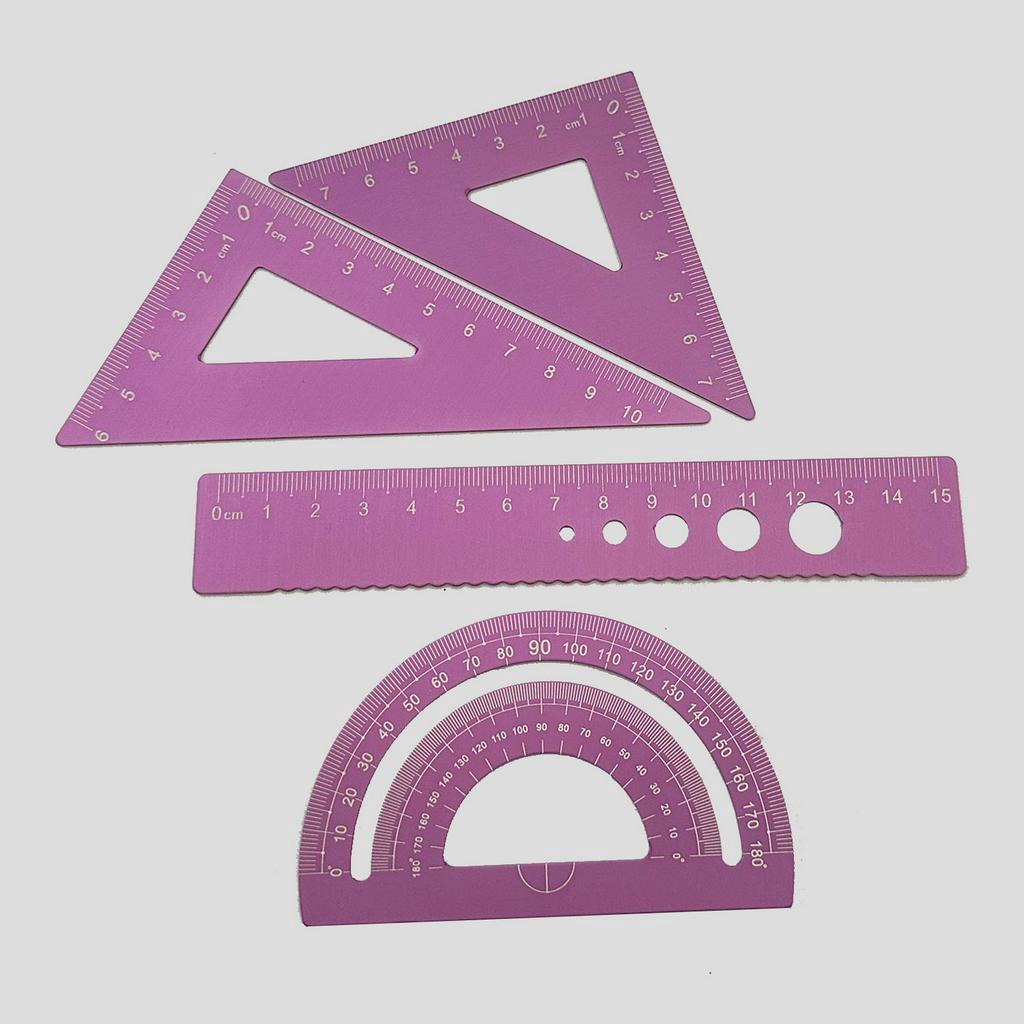 Juego de reglas de metal de 4 piezas: herramientas de dibujo y matemáticas de 6 colores, reglas de dibujo para estudiantes y diseñadores: Gris claro