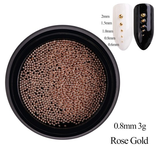 1 boîte de perles en acier Mini Caviar décoration d'ongle 0.6/0.8/1/1. 5/2mm point rond gris Rose or argent poussière Nail Art bricolage vernis à ongles CH031-1: Rose Gold 0.8mm