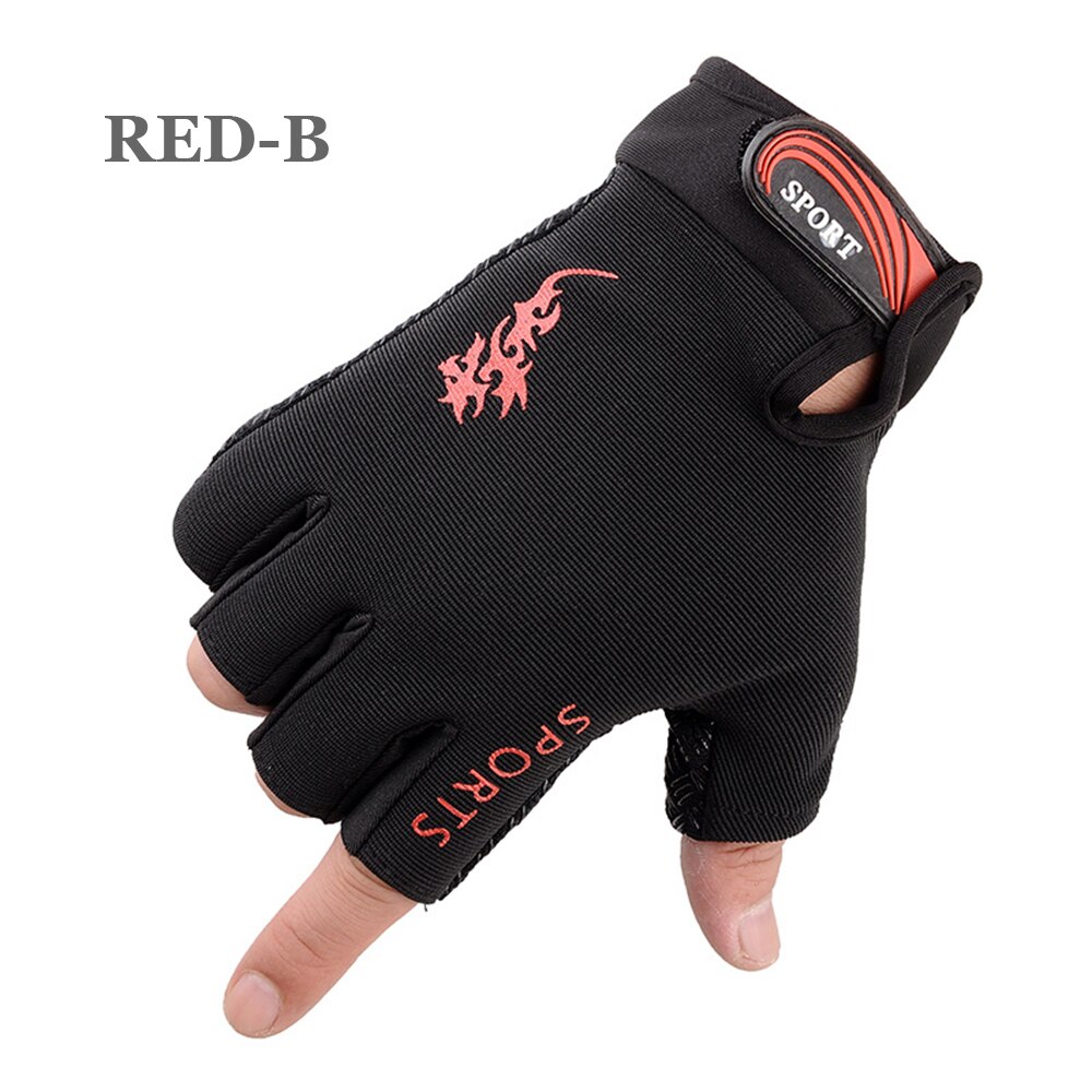 Guantes Unisex para gimnasio y Fitness, guantes deportivos para levantamiento de pesas con medio dedo para Crossfit, culturismo, ciclismo y ciclismo al aire libre: Red-B