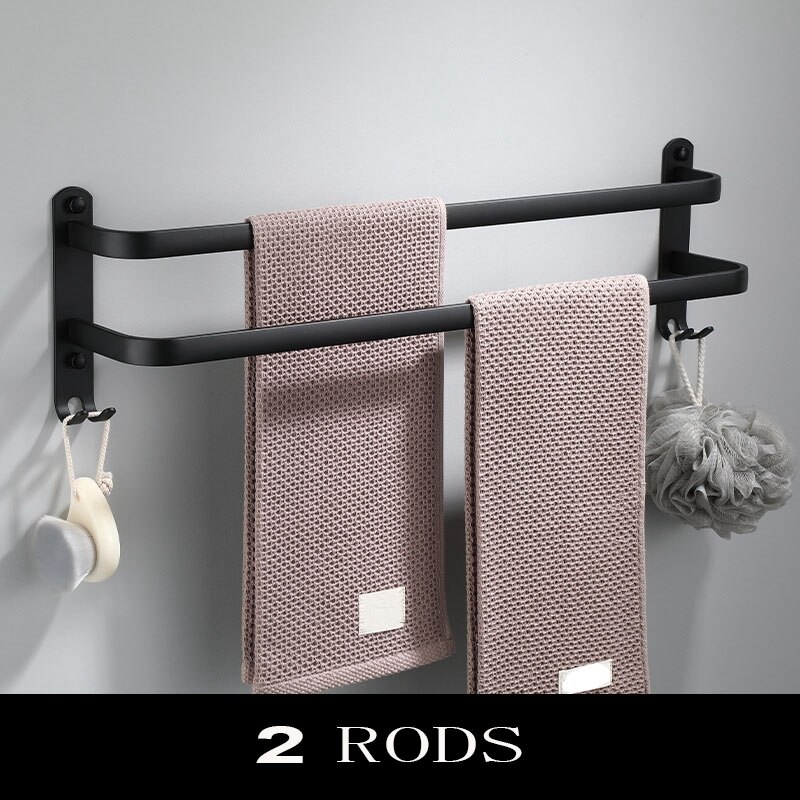 Badkamer Handdoekenrek Wall Mounted Handdoek Hanger Alle Zwarte Handdoek Houder 30-60Cm Handdoek Bar Keuken Handdoek Houder badkamer Accessoires: double rods rack / 60cm