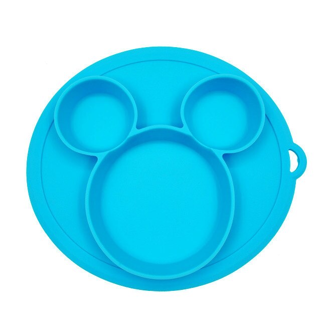 Plato para niños con cuenco de bebé de silicona, vajilla de alimentación sin BPA con succión: Blue