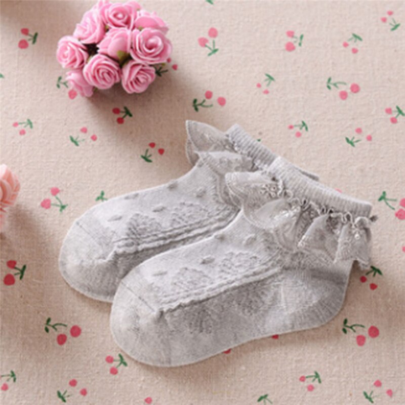 Sommer Kleinkind Baby Mädchen Baumwolle Spitze Rüschen Rüschen Socken Prinzessin Anti Slip Tutu Socken: Grau / 6m