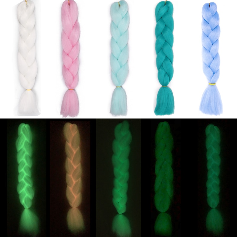 Extensiones de pelo de trenzado Jumbo brillante pelo sintético de colores para trenzas de pelo de kanekalon Msglamor de luz fluorescente trenzada africana