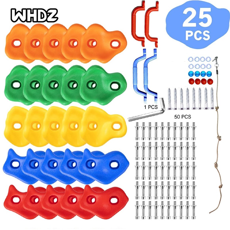 25 supporti per arrampicata su roccia per bambini, rocce da arrampicata per Set da esterno per interni, Kit di impugnature da parete per roccia e Hardware di montaggio da 2 pollici