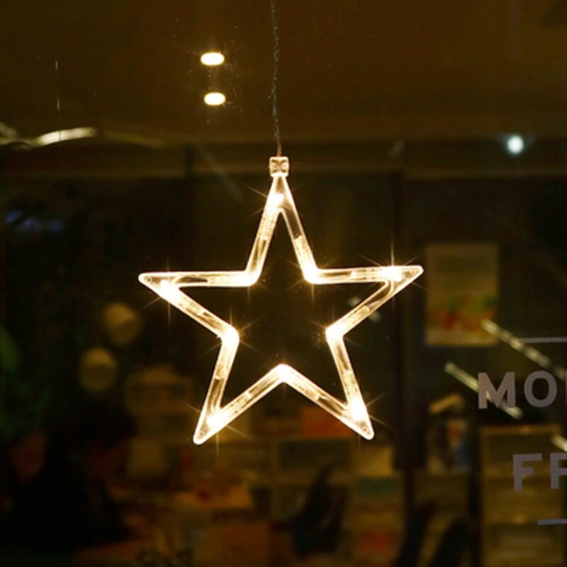 Julelys led klokke snemand stjerne lys gardin vindue dekor led klistermærke lys julelys krans til boligindretning: Stjerne