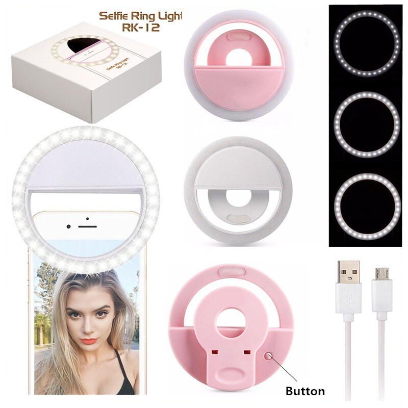 Selfie Lampe Lumineuse Portable Rechargeable Caméra Lentille Améliorant Clip LED Beauté Remplir Lumière Flash Annulaire Supplémentaires Accessoires