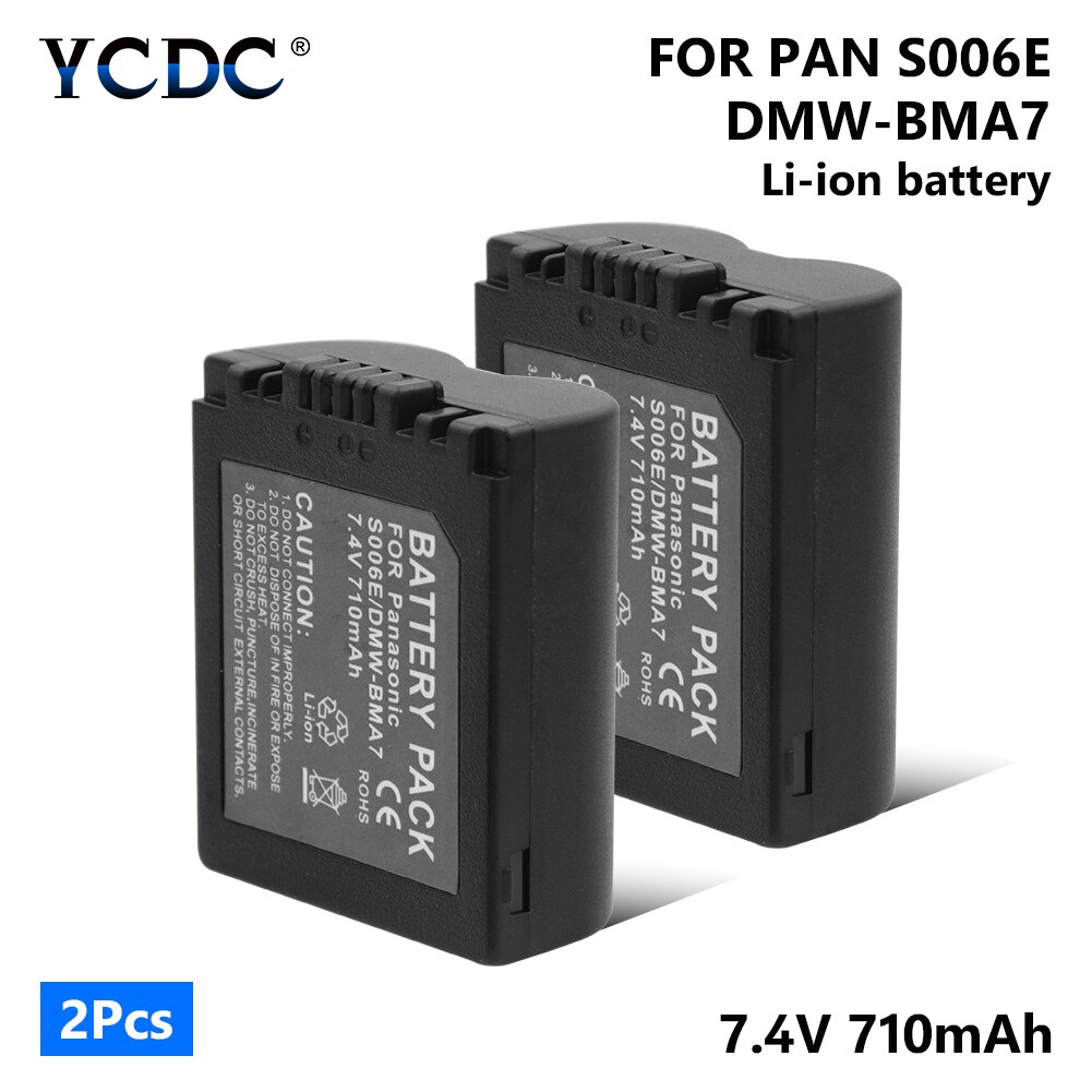 1/2 Pcs 7.4V 710mAh Li-ion Lithium Battery S006E CGR-S006E DMW-BMA7 For Panasonic Lumix DMC-FZ7 DMC-FZ8 DMC-FZ18 DMC-FZ28 Camera: 2 pieces batteries