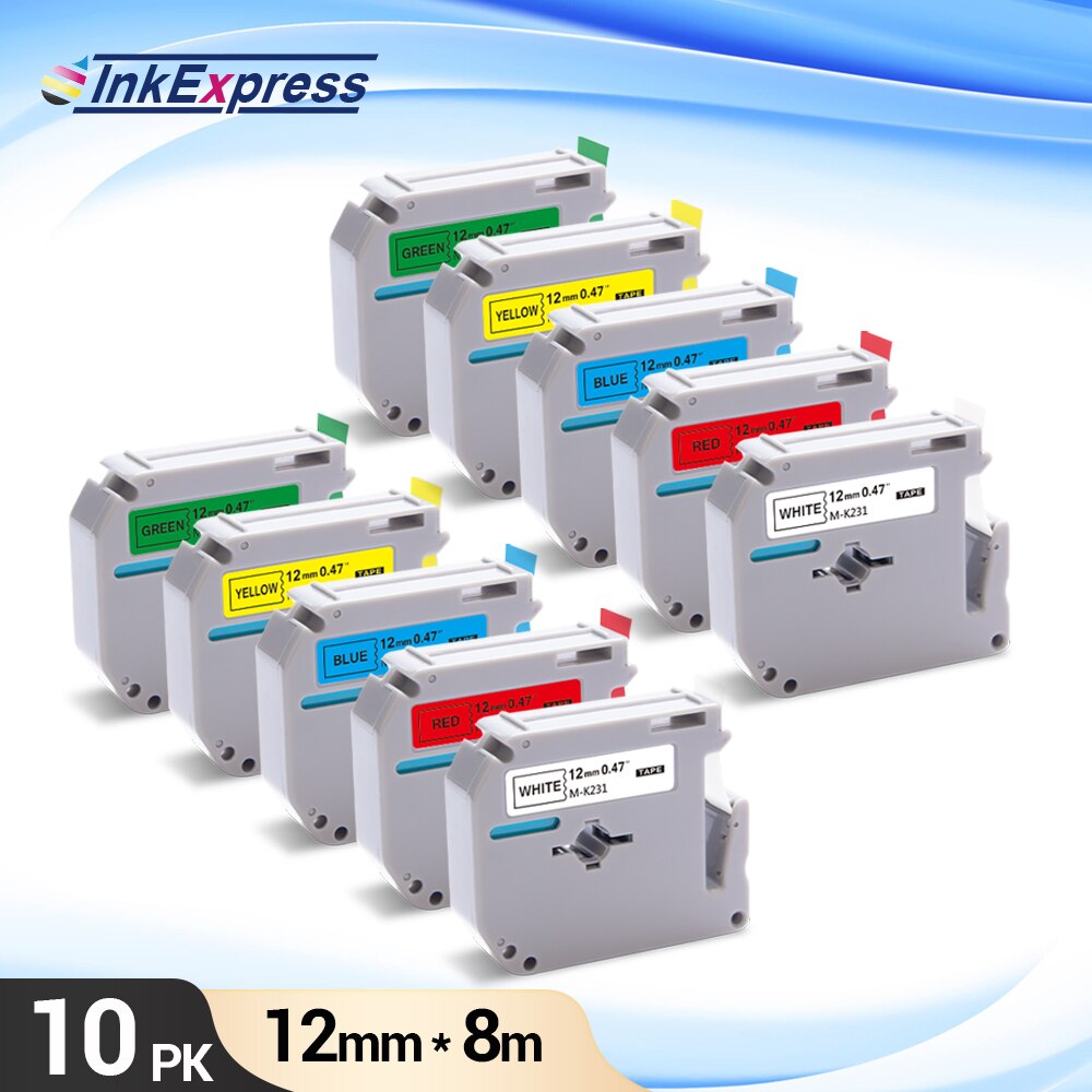10PK Label Tape for Brother P-touch PT-80 - 12mm x 8m - Compatible with MK-231/MK-431/MK-631