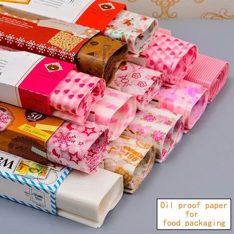 50 blätter Brot Burger Frites Ölpapier Lebensmittel Grade Pergament Papier Fett Wachs Papier Lebensmittel Verpackungen Papier Nicht-Stick Backen werkzeug