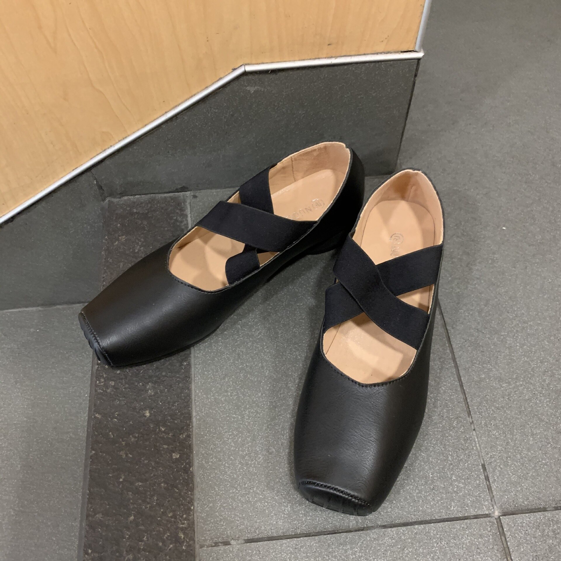 Vintage elastisk korsbånd ballerina ballettsko kvinner pu lær firkantet tå loafers tykke grunne leiligheter høstmokasiner