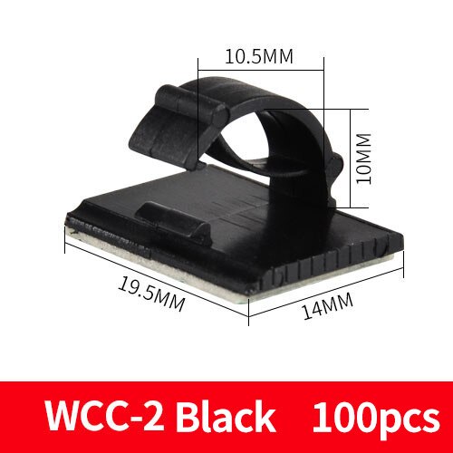 100PCS Self-Adhesive Nylon Cable Clip Organizer Plastic Fixer Wire Management Fastener Network Telephone Line Holder For Car WCC: WCC-2 Black