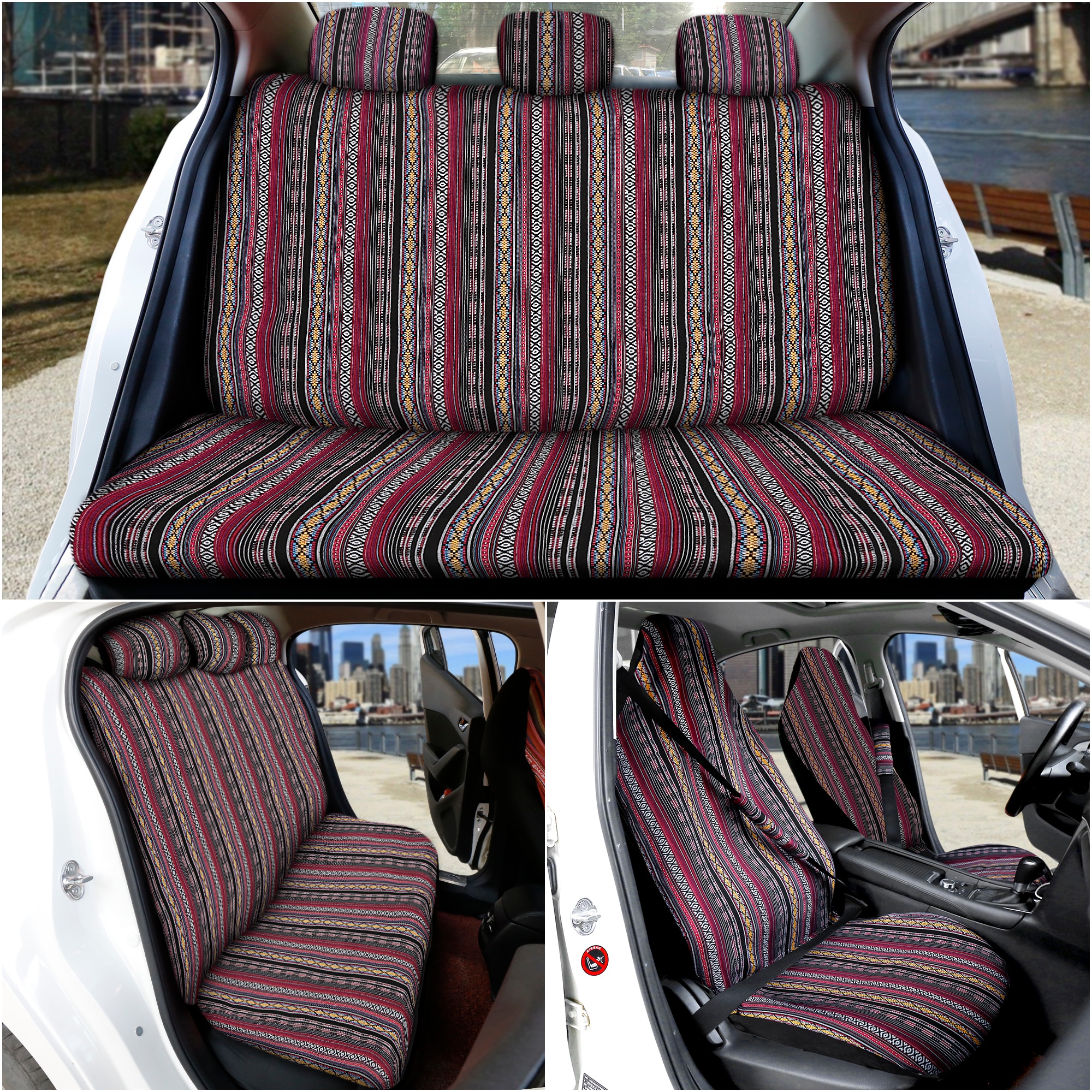 X Autohaux Car Seat Covers Set Baja Saddle Blanket Weave Universal Fit Most Car Seat Protection Steering Wheel Cover Protector