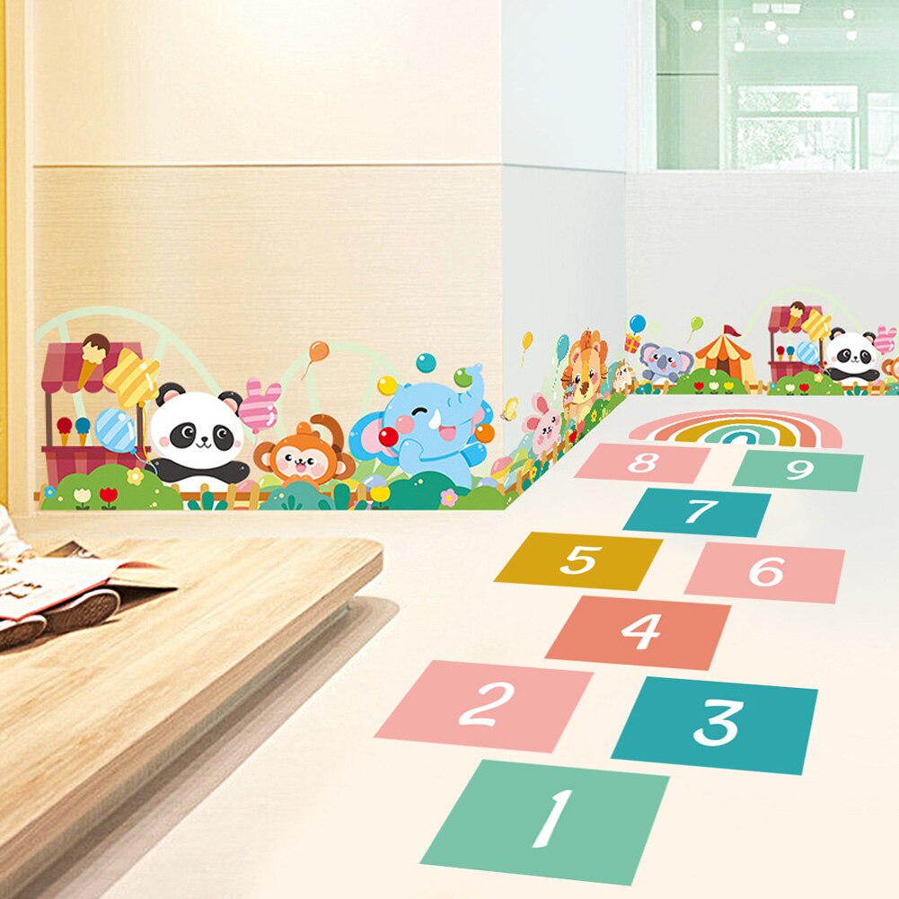 Cartoon Numbers Grid Children Game Wall Sticker Baby Kids Room Decoration Wallpaper Floor Background Home Decor Ground Stickers
