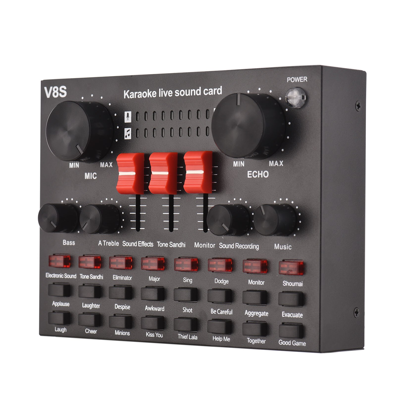 V8S External Live Sound Card Mini Sound Mixer Board for Live Broadcasting Music Recording 16 Funny Sound Effects BT Connection