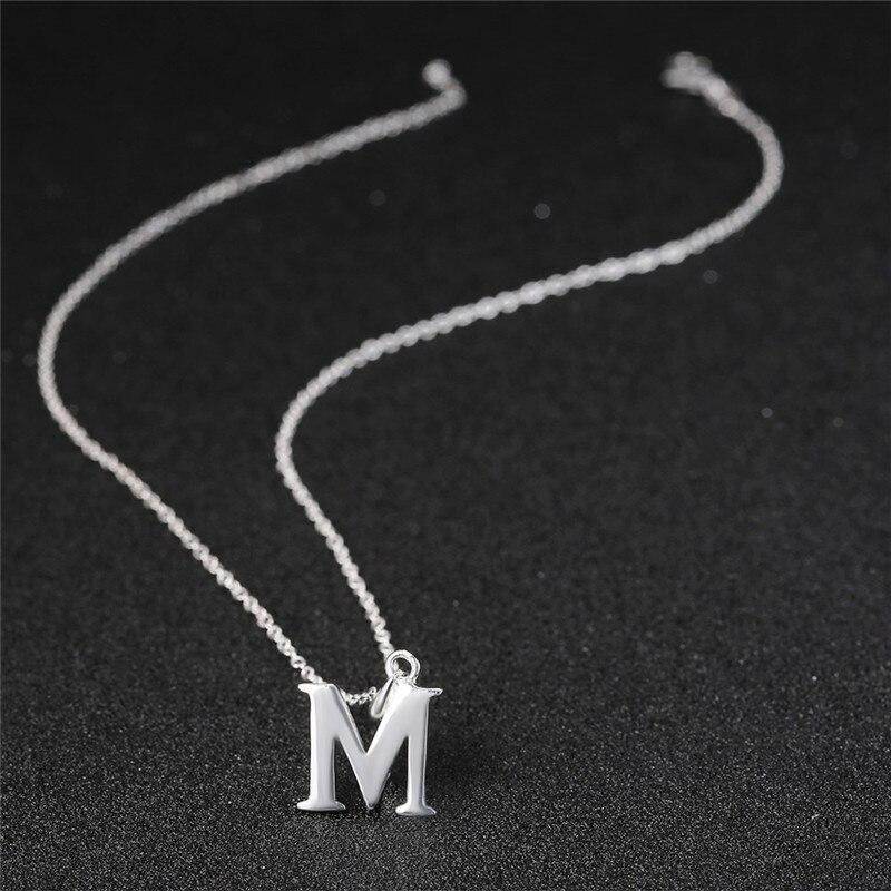 Jewelry 18 inches 925 Sterling Silver Link Chain Letter M Pendants Necklaces Fine Women Wedding Party