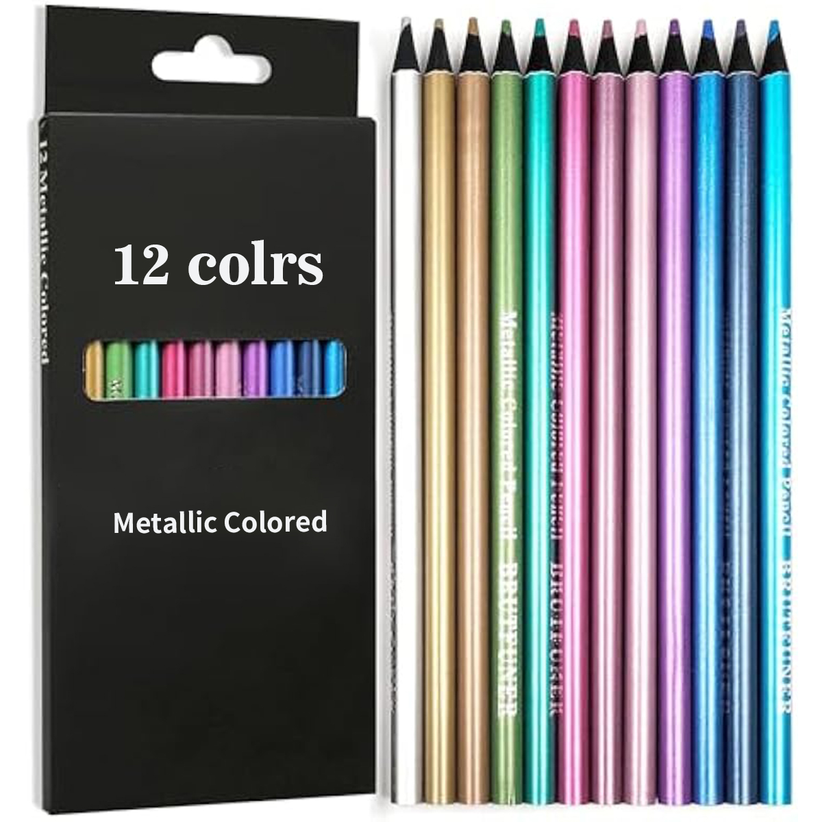 Matite colorate metallizzate da 12 colori impostato da disegno per schizzi Matite colorate per pittura Forniture artistiche per penna da colorare per artisti impostato da 12 pezzi: Default Title
