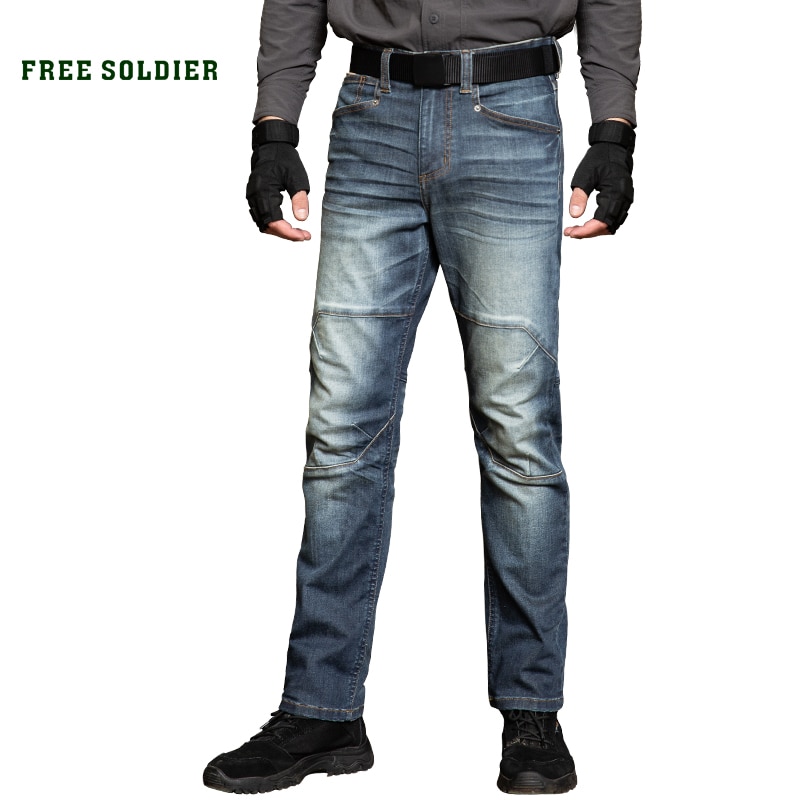 GRATIS SOLDAAT outdoor krasbestendig slijtvaste casual broek mannelijke herfst en winter losse rechte broek stretch jeans