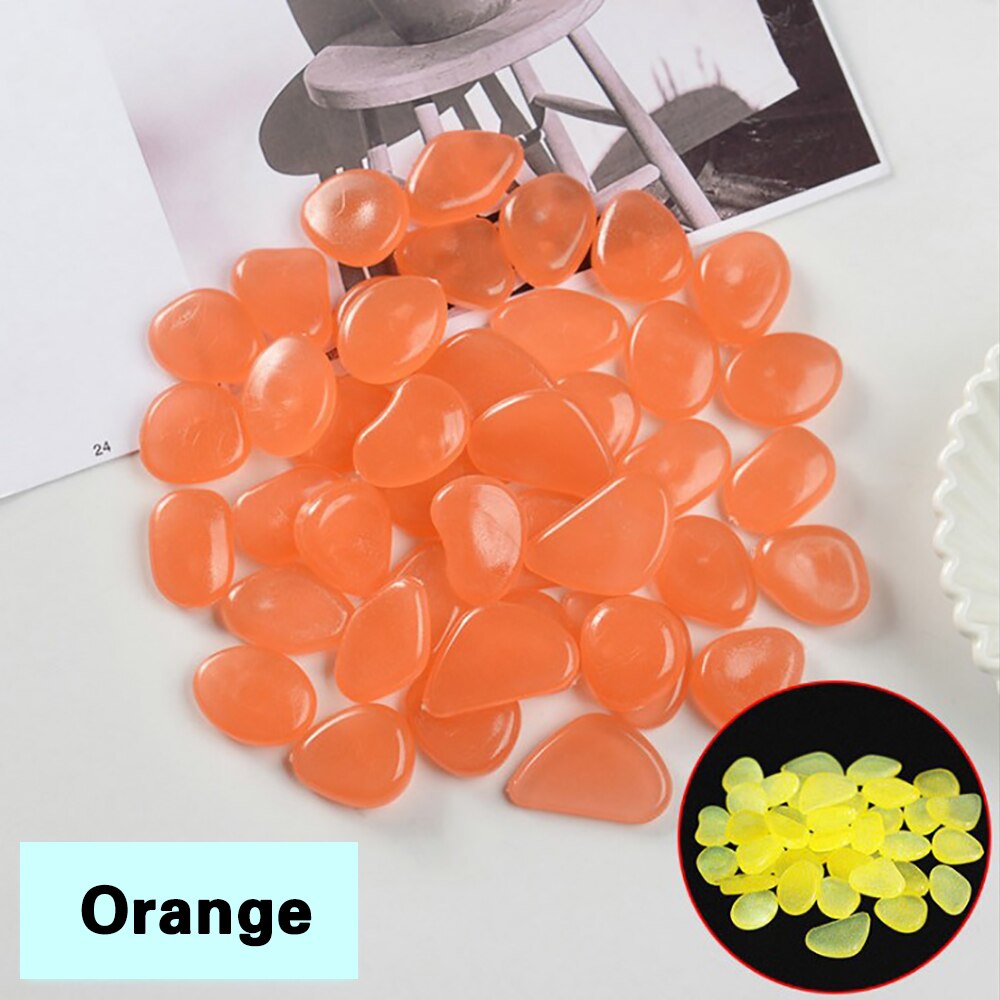 50/100pcs Luminous Stones Glow In Dark Decorative Pebbles Outdoor Fish Tank Decoration Pebble Rocks Aquarium Garden Decor: 100pcs / orange 2