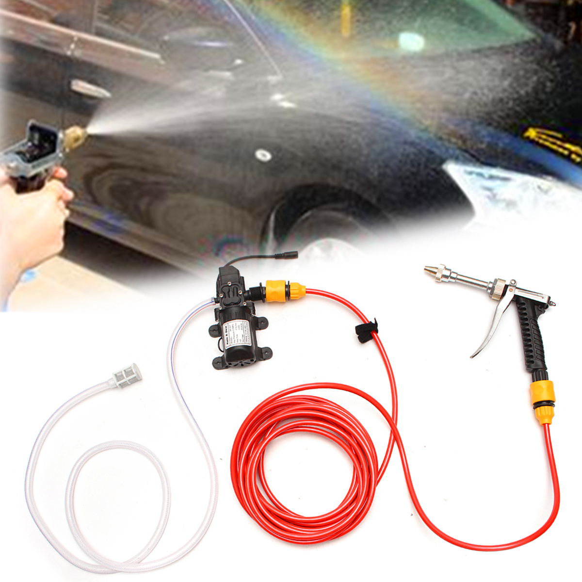 Draagbare Hoge Druk Mini Auto Wasmachine Thuis Type Hoge Druk Membraanpomp Water Zelfaanzuigende Wasstraat Pomp Met kits