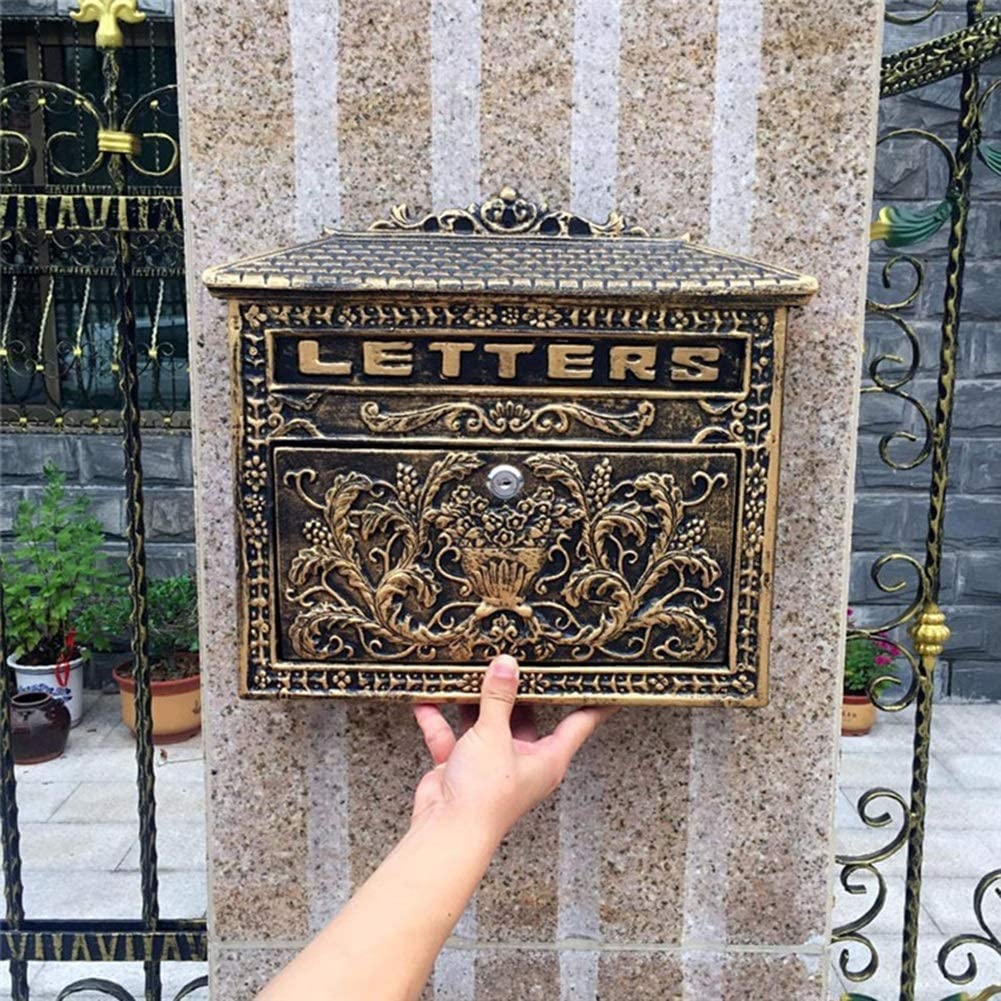 Retro Vintage European Wall Mount Locking Mailbox Cast Iron Aluminum Letter Box