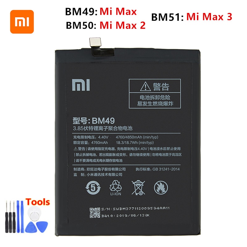 Xiao mi 100% orginal BM49 BM50 BM51 BATTERIE Für Xiaomi Mi Max Max 2 max 3 BM49 BM50 BM51 TELEFON Ersatz batterien + Werkzeuge