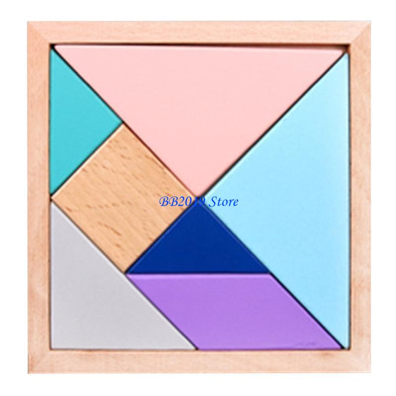 Q0kb wooden puzzles, colorful tangram puzzle board, cutting puzzle, toddler, baby, educational sorting game, preschool age: Multicoloured