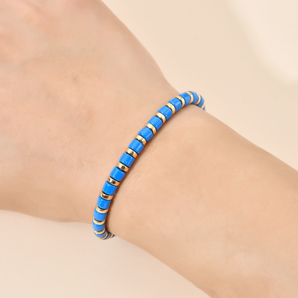 Boho pulseira de esmalte, boho, bonito, de arco-íris, stretch, colorida, nova moda, multicolorido, azulejo, miçangas, surf, praia, joia, presente