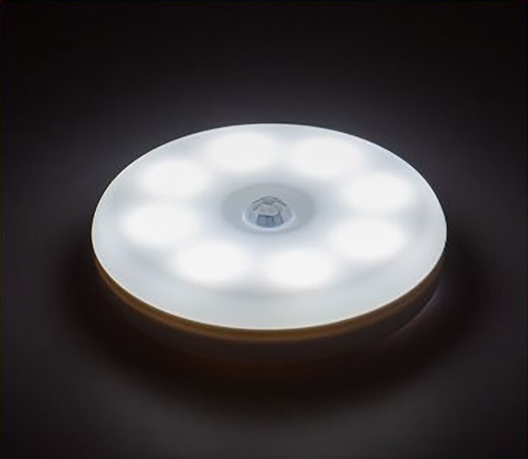 Usb genopladelig 8 led runde bevægelsessensor natlys under skab lys skabslampe køkken soveværelse dekoration: Hvid / 1 stk
