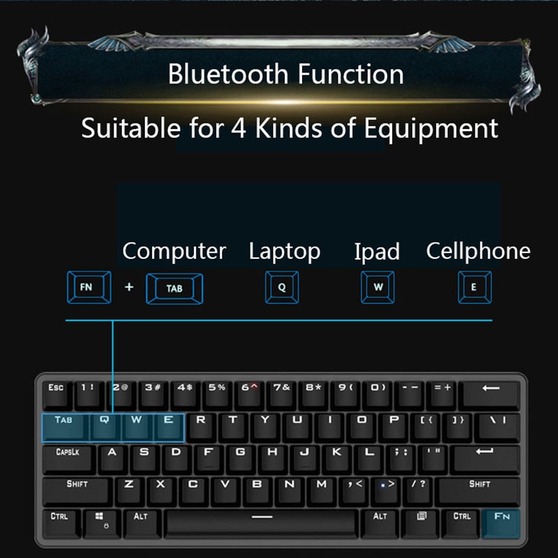 Wireless Gaming Mechanical Keyboards Backlight Blue Switch 61 Keys Mini Bluetooth Keyboard Gamer Portable Backlit Keyboard