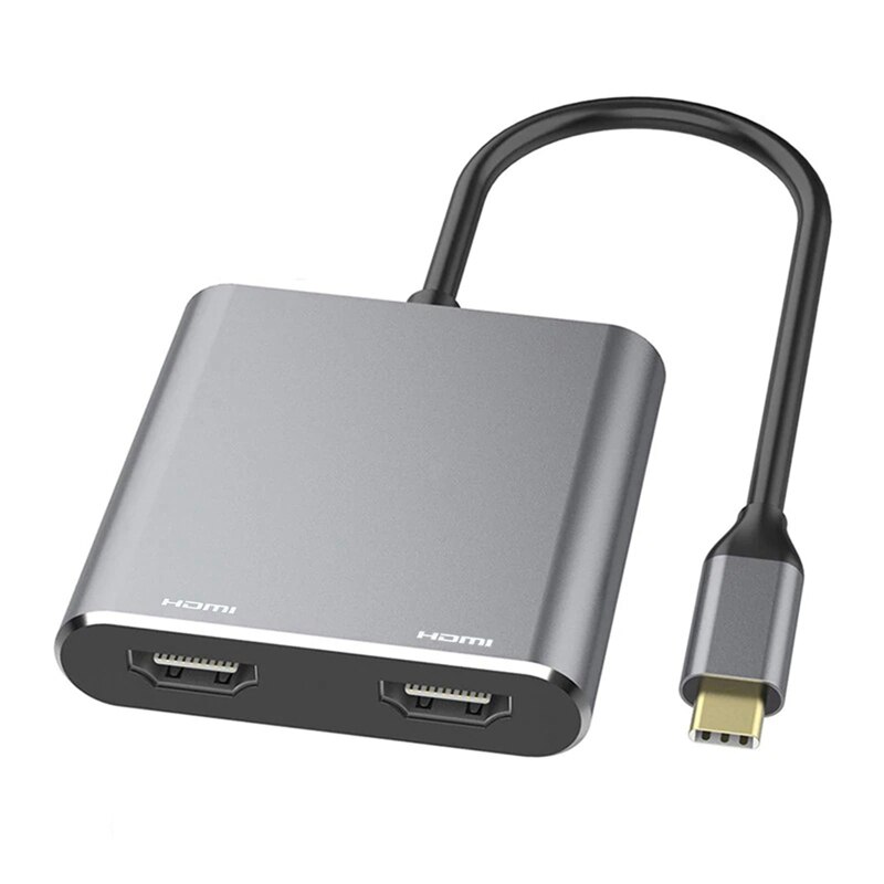 4 in 1 usb c naar hdmi-adapter 4k type c naar dubbele hdmi usb 3.0 pd- oplaadhub voor pc, laptop, mac os, linux usb c-apparaat