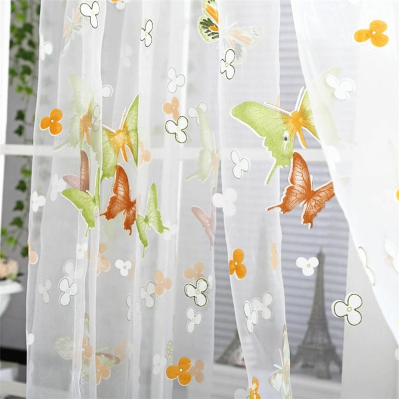 Lange 100*270CM Vlinder Venster Tule Gordijn Perspectief Voile Deur Drape Bloem Print Zomer Windows Opknoping Blind Panelen # B30