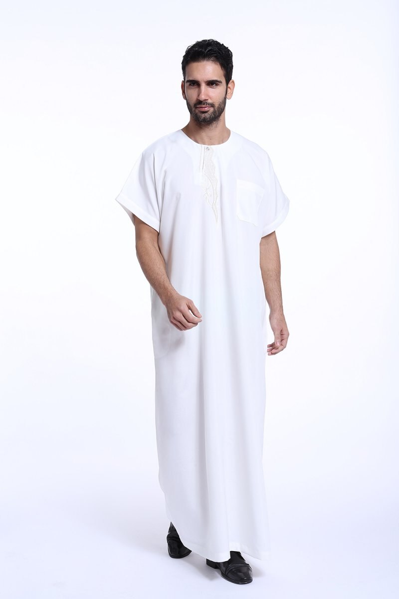 Islamitische kleding voor mannen, arabische borduurwerk abaya, grote maten dubai, heren kaftan met korte mouwen, jubba-kleding