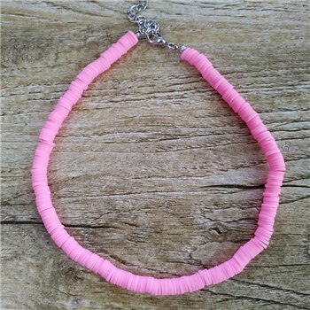 Donarsei collana girocollo in ceramica morbida di nuova moda per donna collana con colletto in argilla colorata regolabile bohemien gioielli da spiaggia: pink