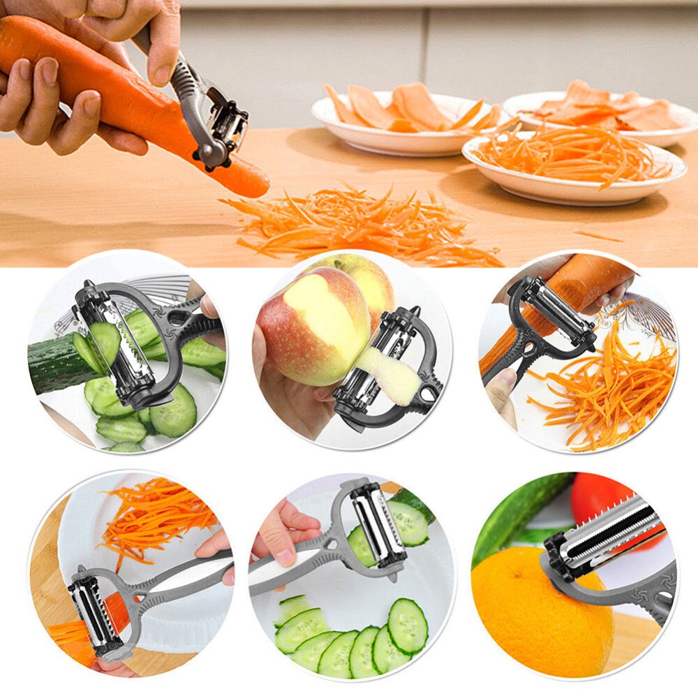 3 In 1 Fruit Vegetable Peeler 360 Degree Rotary Carrot Potato Peeler Kitchen Vegetable Knife Fruit Turnip Slicer Cutter