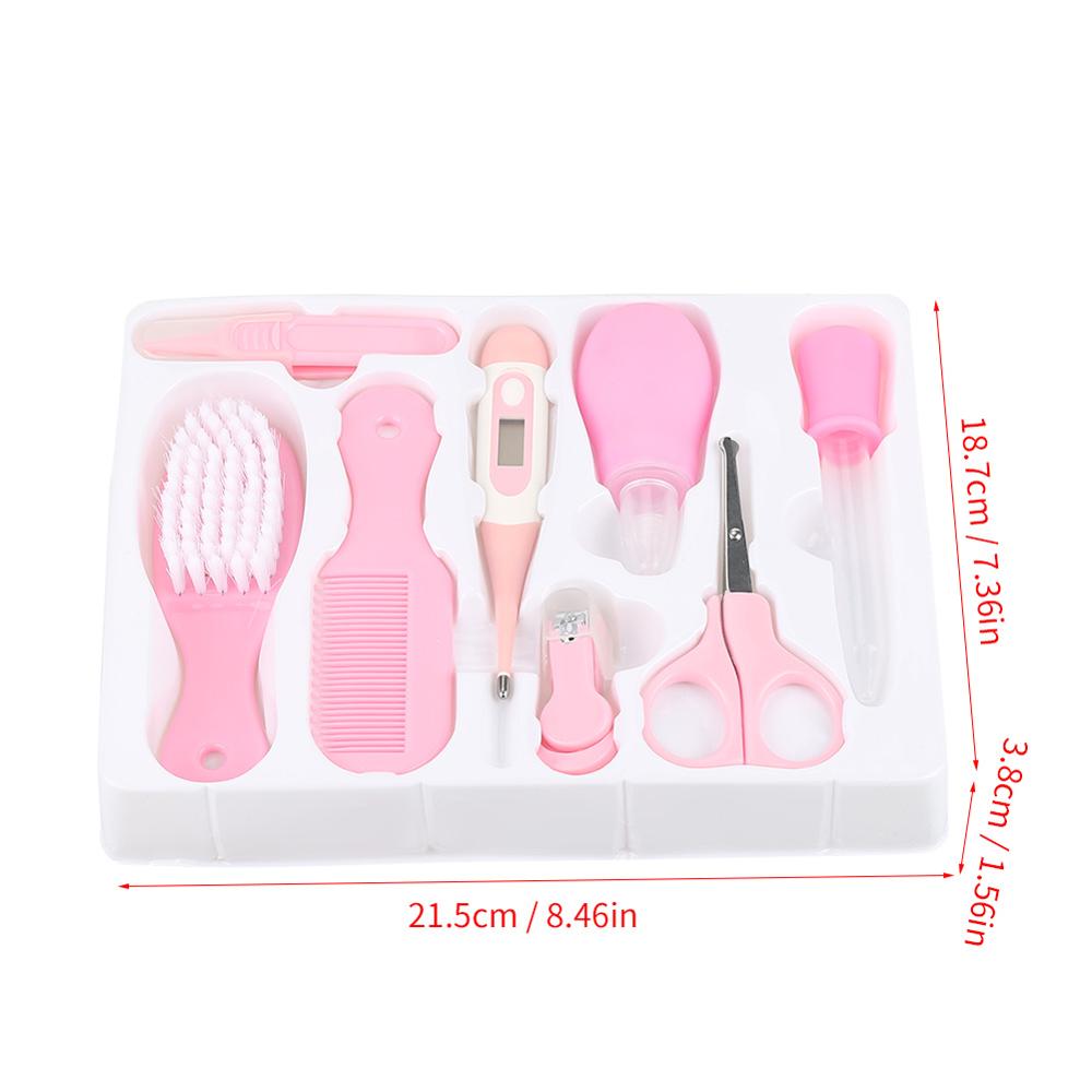 8Pcs Baby Healthcare Nail Care Clipper Set infant Convenient Baby Nail Clipper Scissors Hair Brush Comb Manicure Thermometer Kit: Red