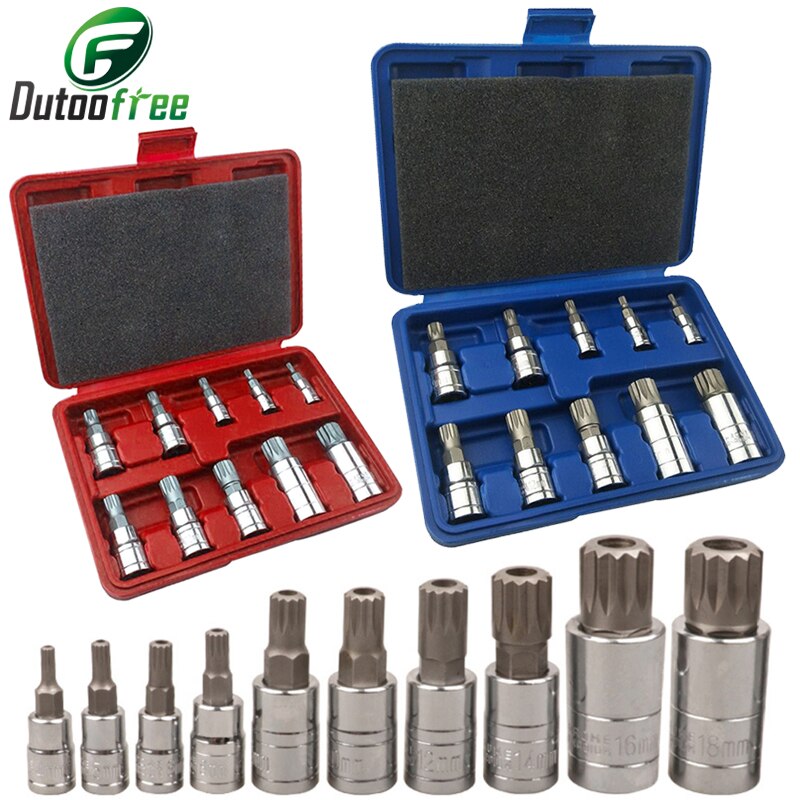 10PCS/Set 12 Angle Bit Socket Triple Square Spline Bit Socket Set Tamper Proof Automotive Tool Kit With Box