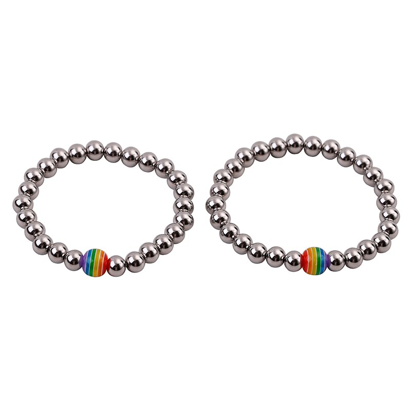 2PCS Casais com 8 mm aço inoxidável pulseira adornam artigo apresenta aço cor do arco íris