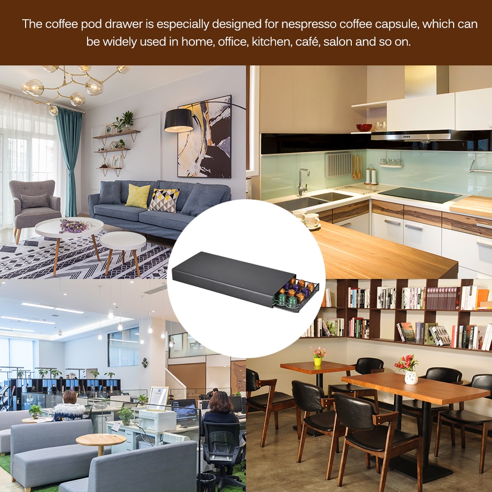 Coffee Pod Drawer Coffee Capsule Holder Holding 40pcs Coffee Capsules For Nespresso Metal Big Capacity Multifunctional