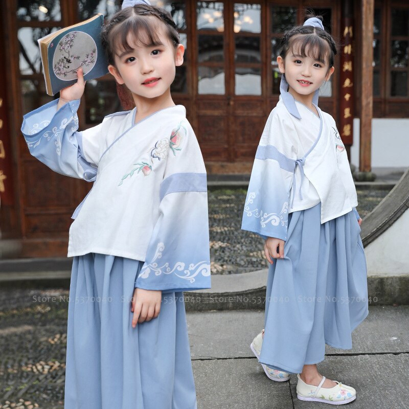 freundlicher Traditionellen Chinesischen Stil Stickerei Hanfu Kleid Hosen freundlicher Jungen Mädchen retro Seetang Anzug Kleidung einstellen Strickjacke Mantel Hosen