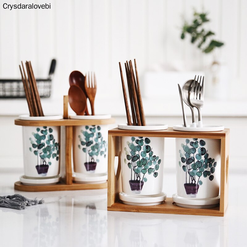 Nordic Groene Plant Home Keramische Kruiden Pot Eetstokjes Opslag Olie Pot Zout Shaker Combinatie Set Restaurant Keuken Benodigdheden